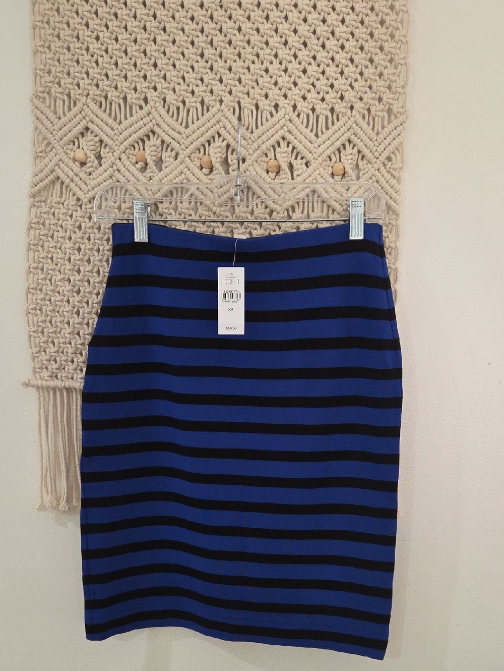 LOFT Blue and Black Striped Pencil Skirt